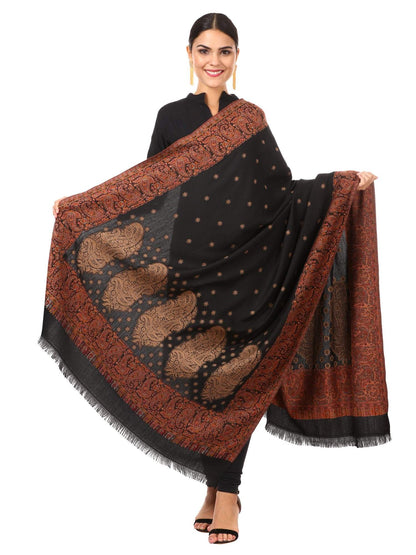Pashtush Shawl Store Shawl Pashtush Womens Jamawar Shawl, Soft Faux Pashmina Black