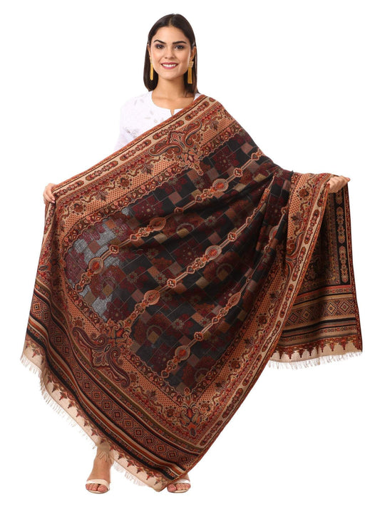Pashtush Shawl Store Shawl Womens Kullu Jamawar Shawl, Faux Pashmina -Black