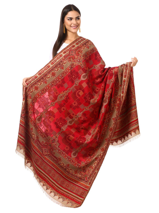 Pashtush Shawl Store Shawl Womens Kullu Jamawar Shawl, Faux Pashmina - Maroon