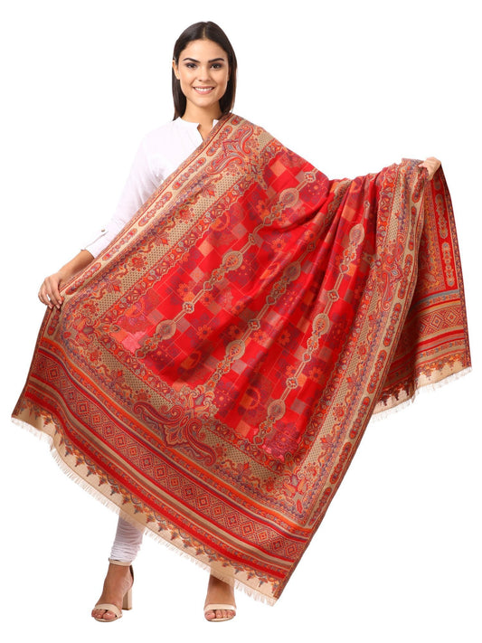 Pashtush Shawl Store Shawl Womens Kullu Jamawar Shawl, Faux Pashmina - Red