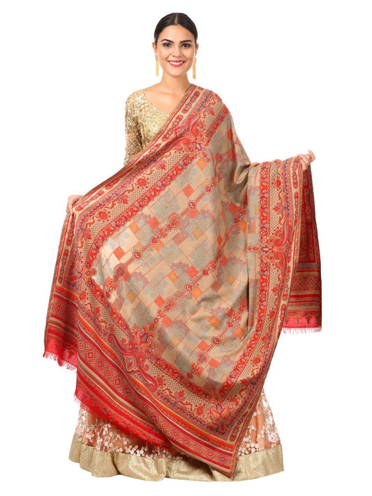 Pashtush Shawl Store Shawl Pashtush Womens Kullu Jamawar Shawl, Faux Pashmina - Red