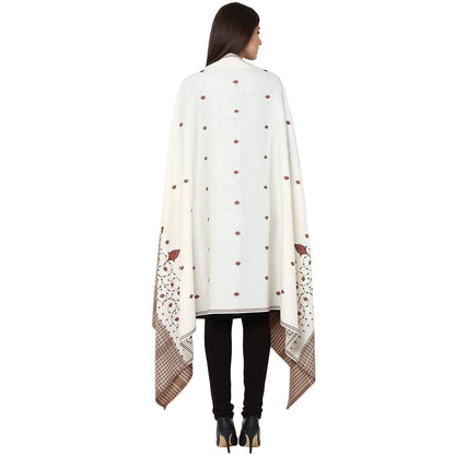 Pashtush Store Pashtush Women's embroidered Wool Shawl white with check palla