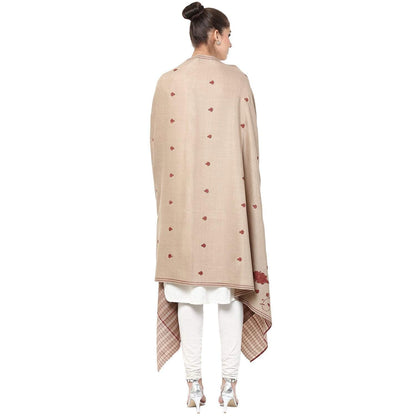 Pashtush Store Pashtush Women's Embroidered Wool Shawl with check shaded palla