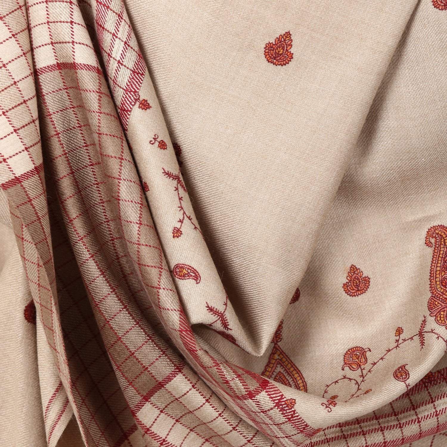 Pashtush Store Pashtush Women's Embroidered Wool Shawl with check shaded palla