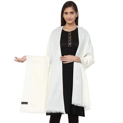 Pashtush Store Pashtush Women's Wool Shawl white Jacquard Design