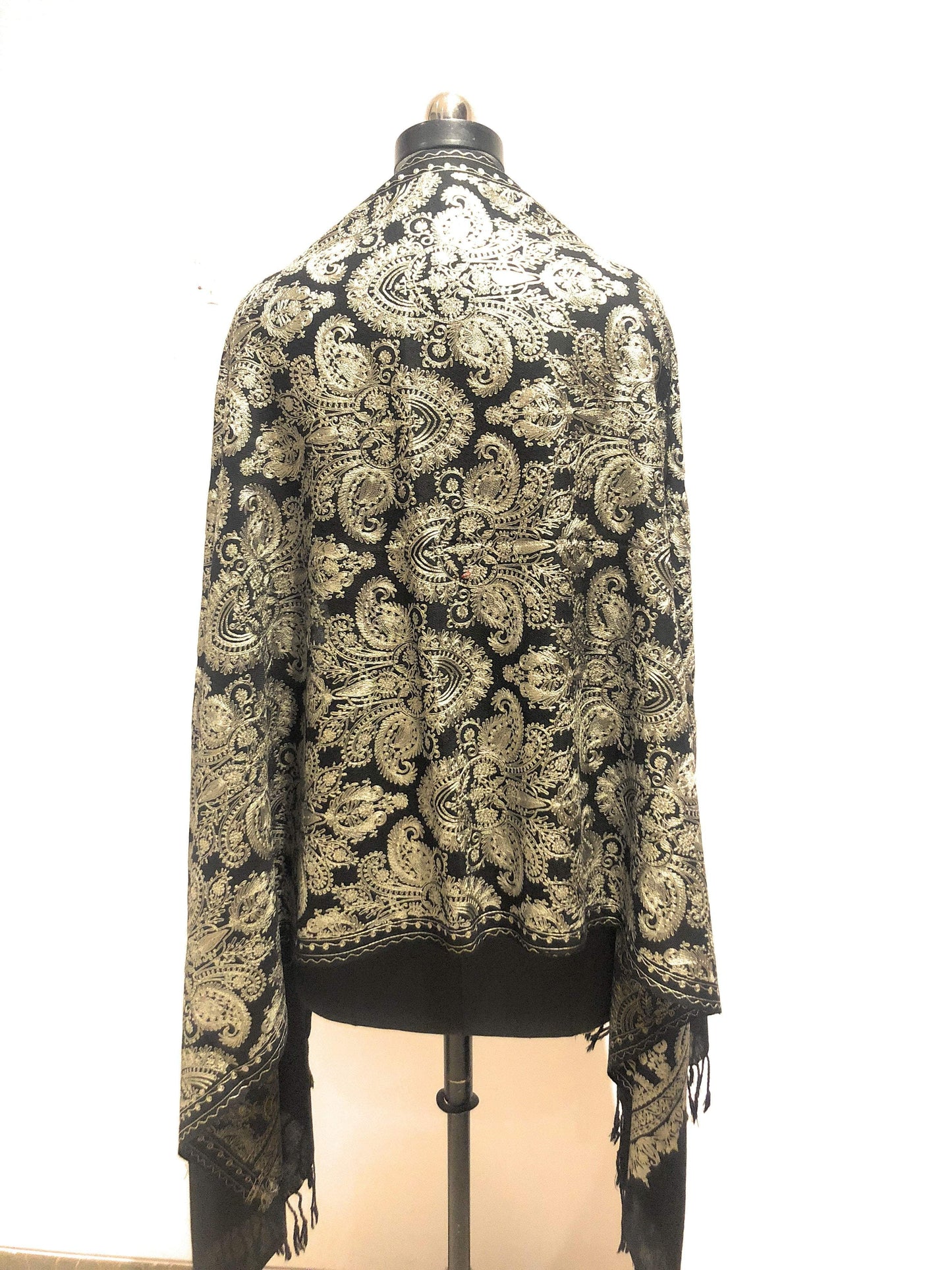 Pashtush Store Stole Silk-Pashmina Fine Wool, Nalki Embroidery Needlework Stole (28x80 inches)