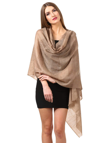 Pashtush Store Scarf Women's Reversible Stole, with Stripes, Wool Pashmina (Neutral)