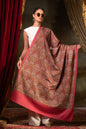 Pashtush Womens Extra Fine Wool Shawl, Paisley Embroidery Design, Dark Pink