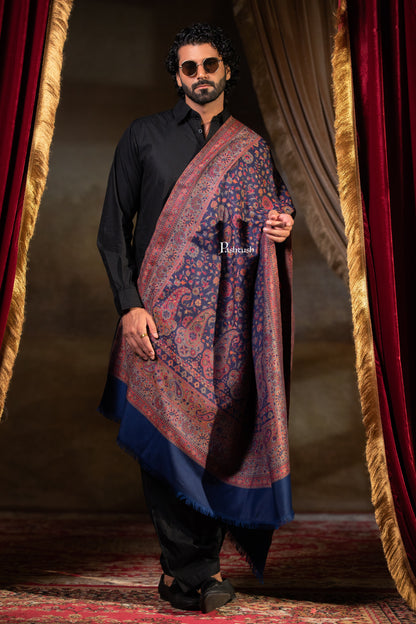 Pashtush Mens Faux Pashmina Stole, Paisley Weave Design, Blue