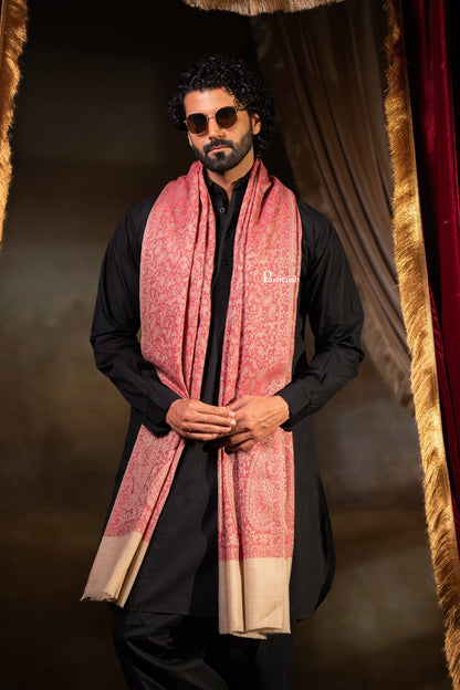 Pashtush Mens Extra Fine Wool Shawl, Paisley Weave Design, Maroon