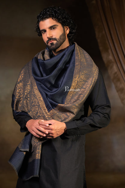 Pashtush Mens Twilight Stole, Zari Design, Navy Blue